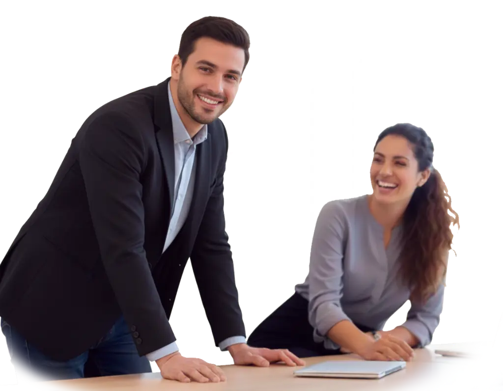 Dos personas compartiendo su bienestar en su empresa