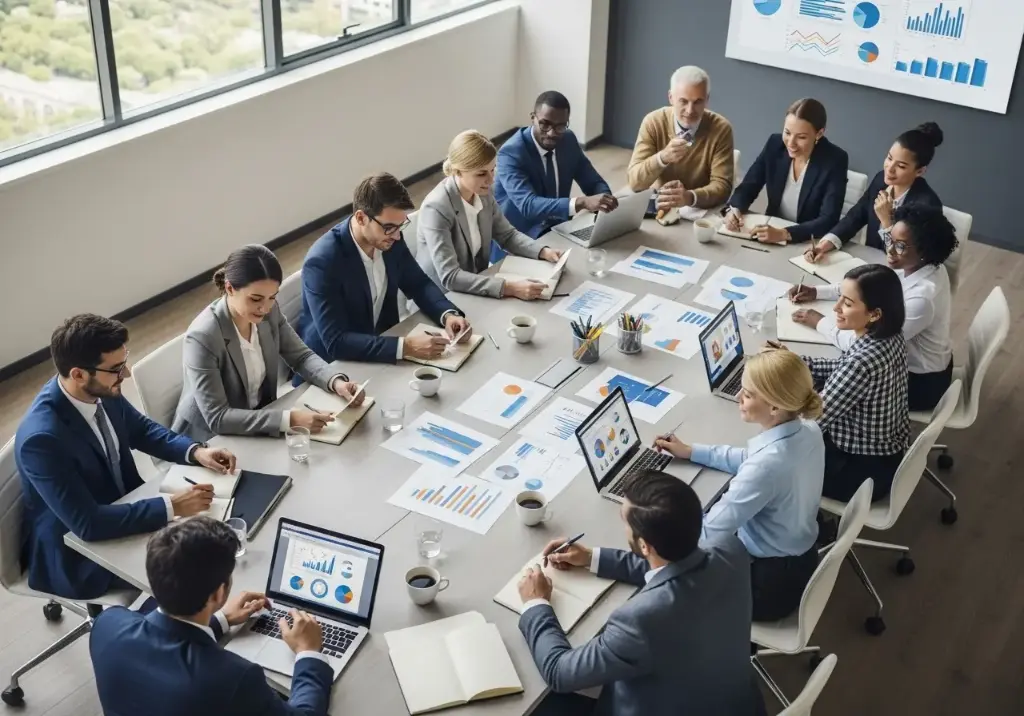 Equipo de trabajo estudiando los beneficios del ROI en la empresa