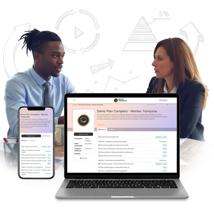 Personal de RRHH estudiando la Plataforma de Bienestar Personalizado Mentes Tranquilas Hub